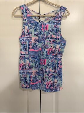 Lilly Pulitzer Pink & Blue Patterned Sleeveless Crisscross Top